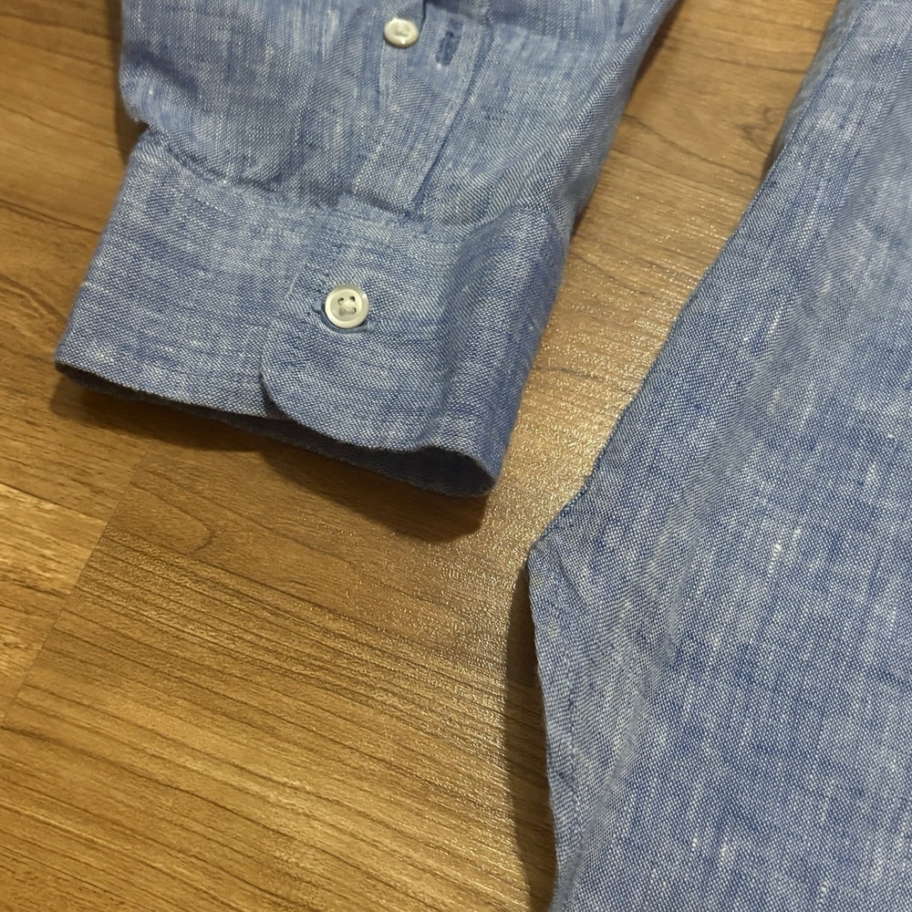 Light Blue Linen Button-Up Shirt - Women's Classic Long Sleeve - Picture 2 of 5